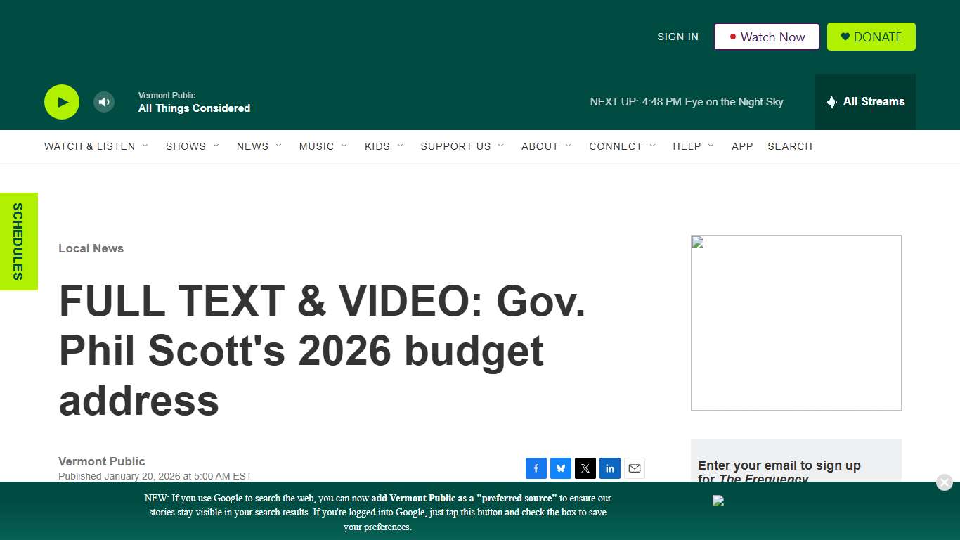 FULL TEXT & VIDEO: Gov. Phil Scott's 2026 budget address Vermont Public